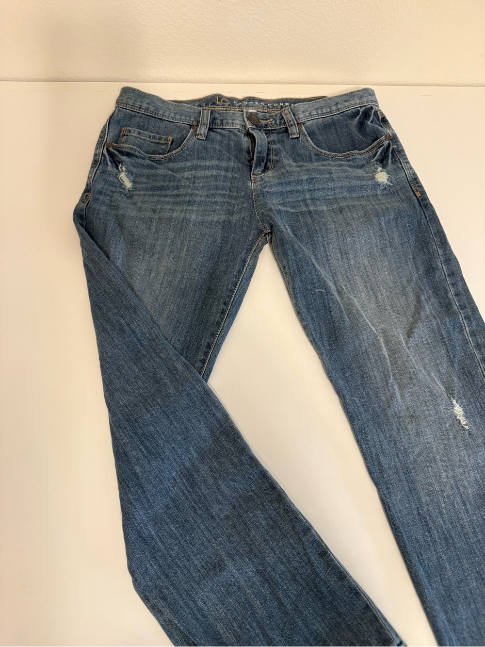 LC Lauren Conrad Women’s Straight Leg Jeans Blue Medium Wash Distressed Stretch